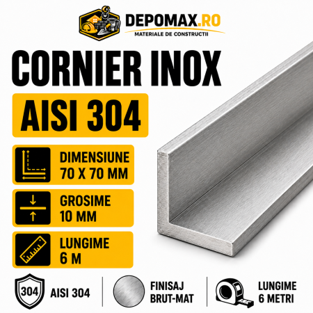 Cornier inox AISI 304, 70 x 70 x 10 mm, 6 metri